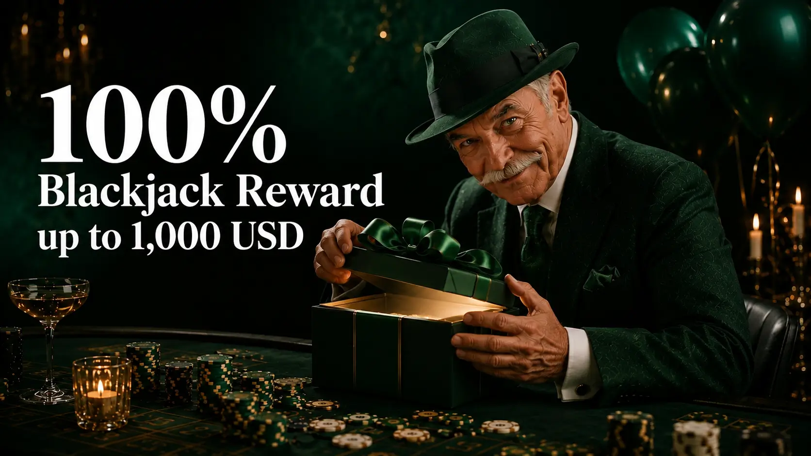 100% Blackjack Reward up to 1,000 USD