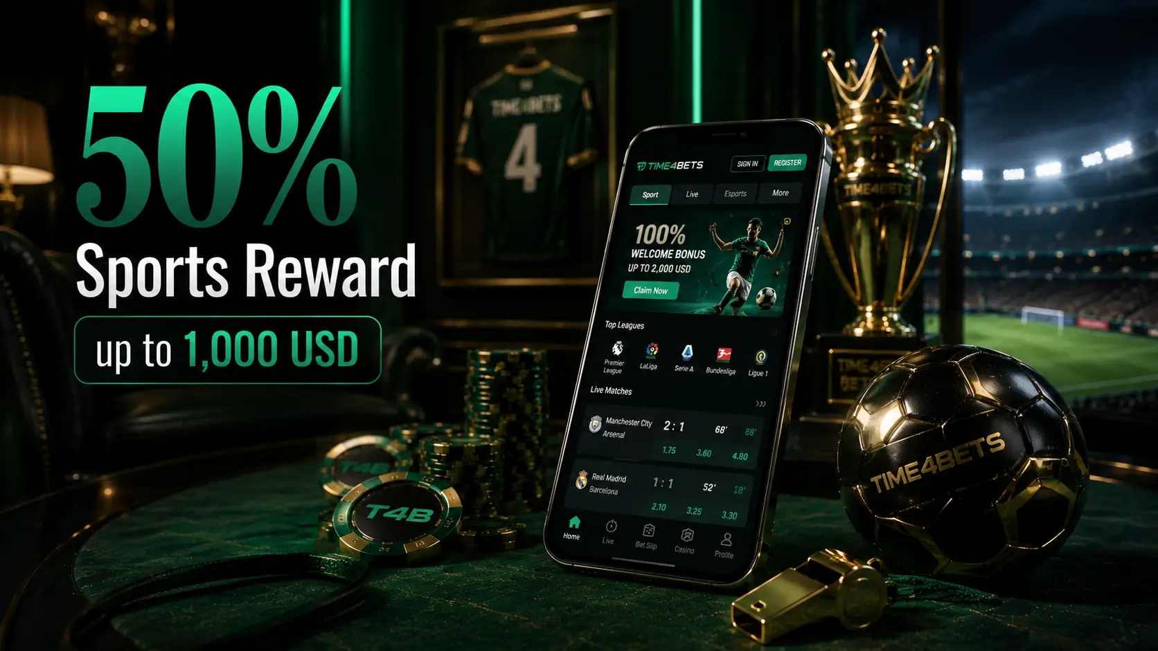 50% Sports Reward up to 1,000 USD