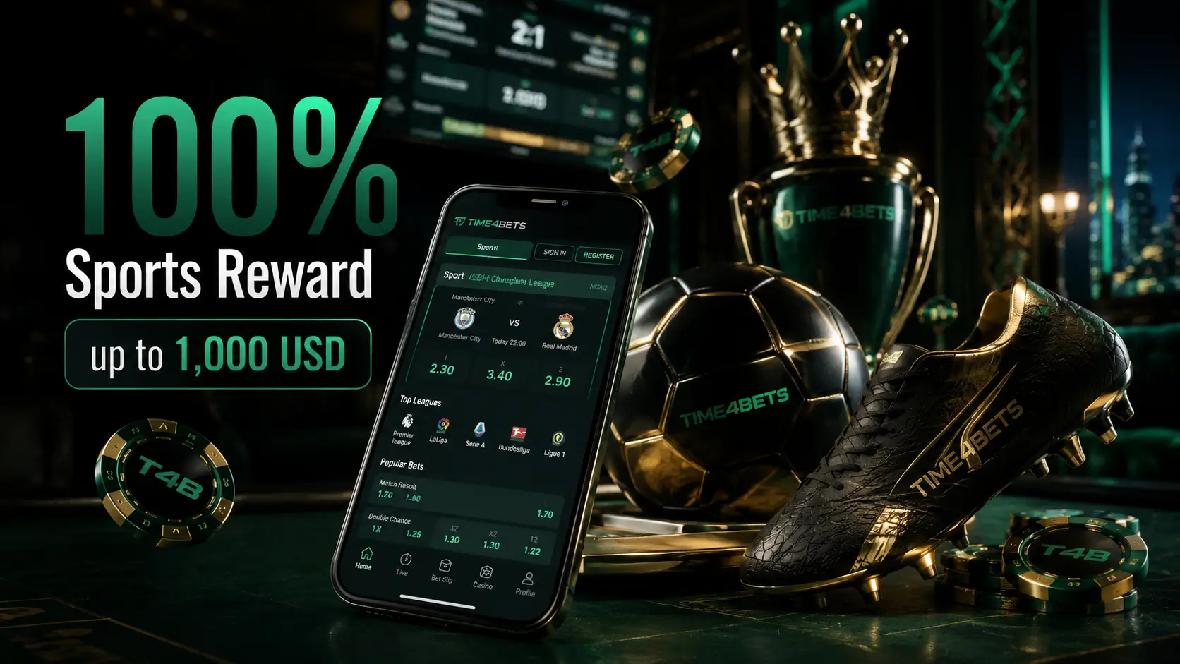 100% Sports Reward up to 1,000 USD